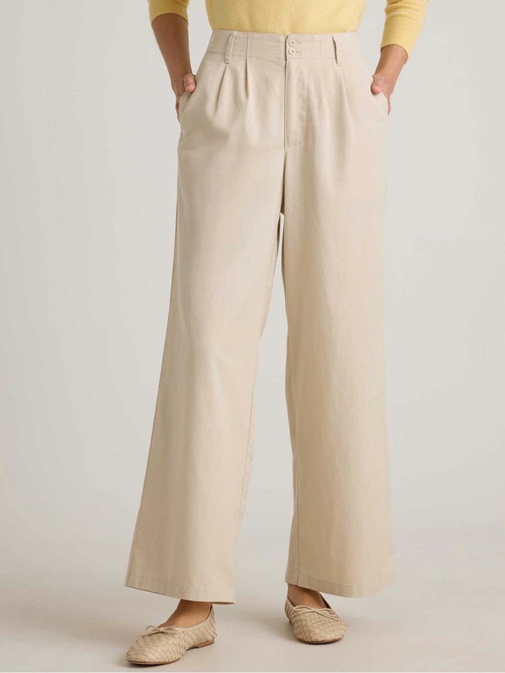 Quince Drapey Twill Pleated Trouser in Oatmilk Size 4